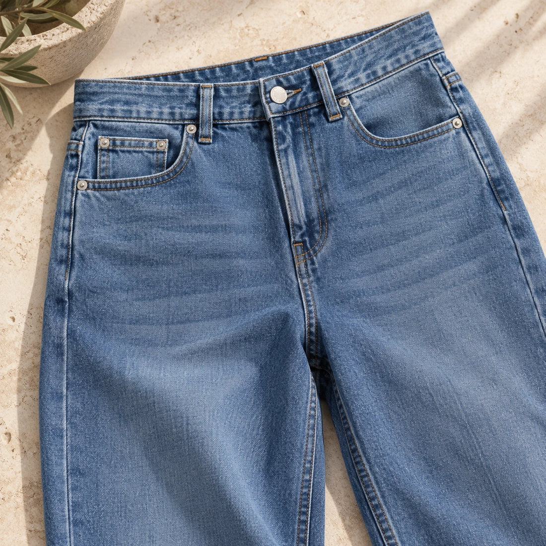 The High-Rise Straight Jean — Mid Blue — garment detail