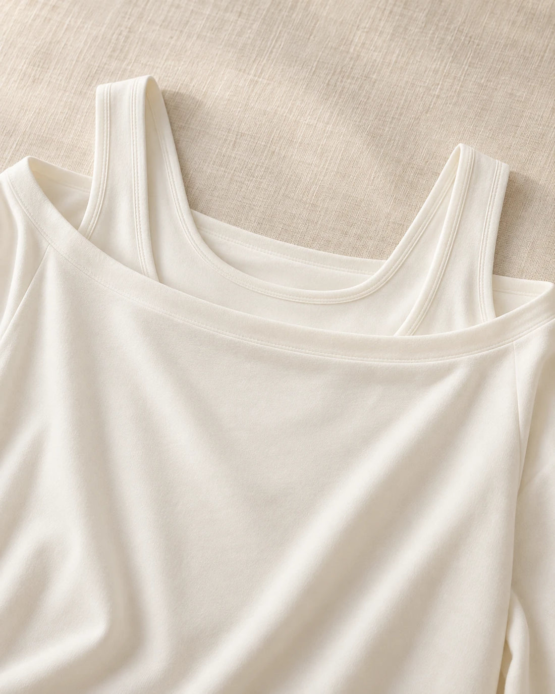 The Layered Comfort Top — Ivory — garment detail