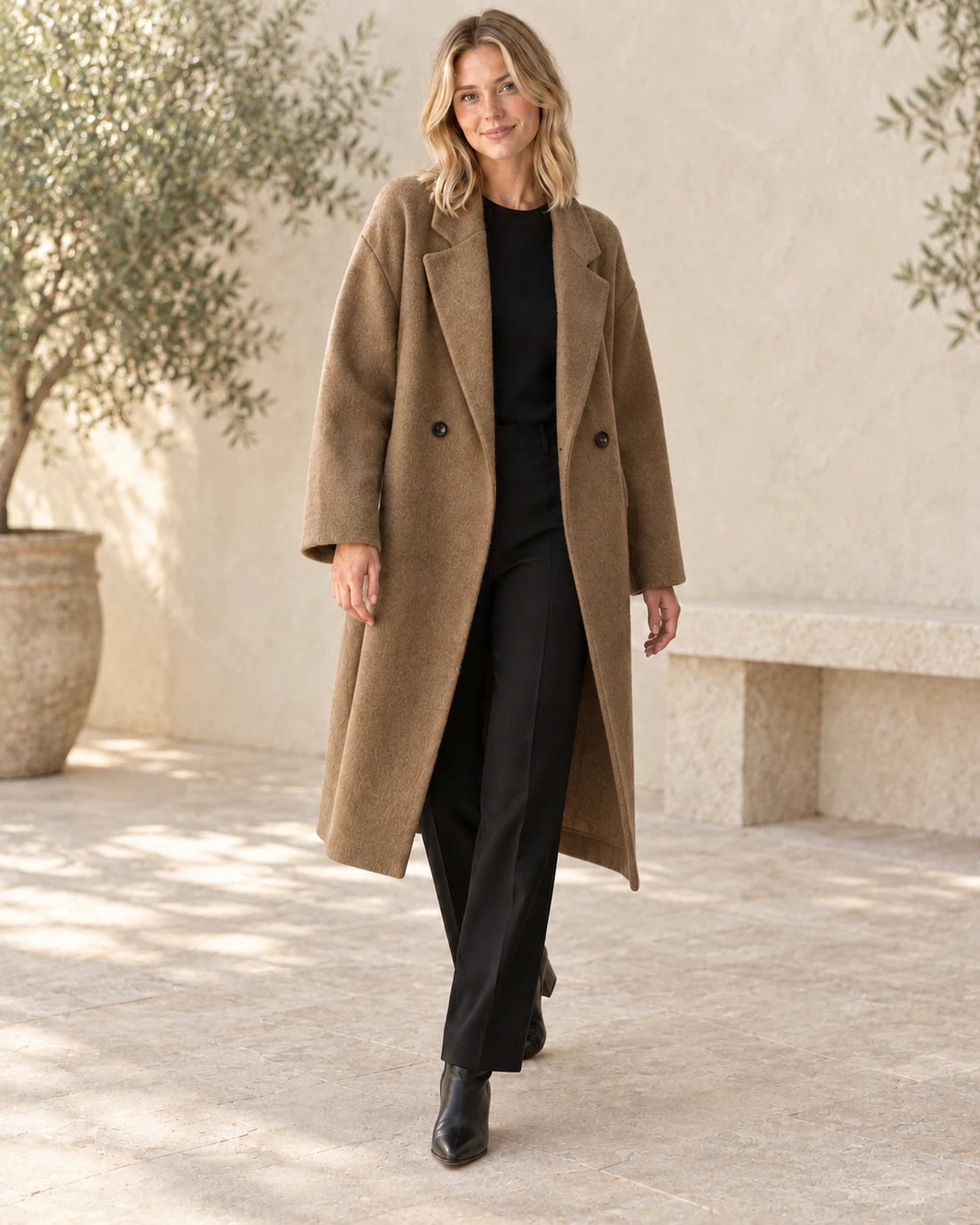 The Longline Textured Coat — Camel — outfit inspiration