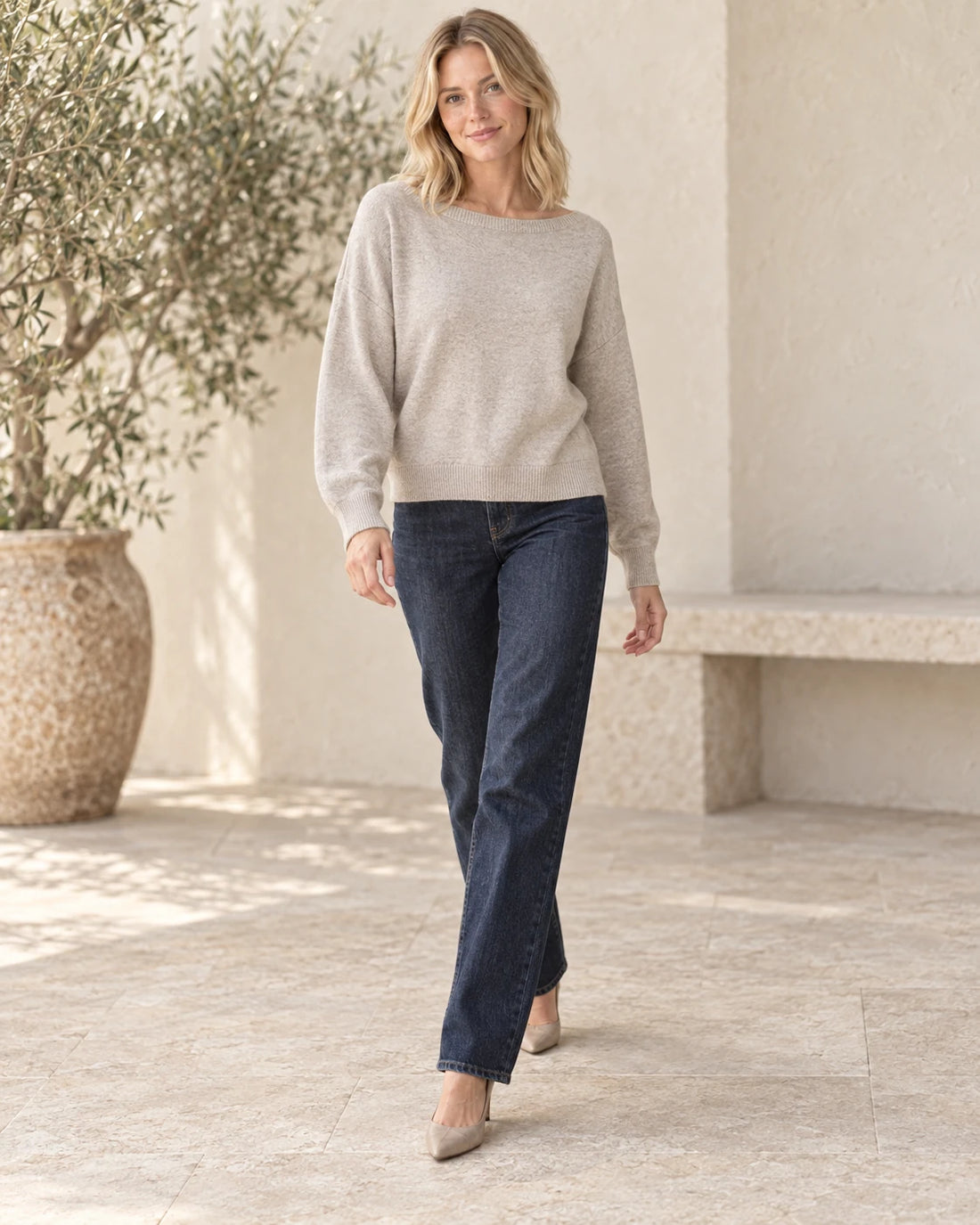 The Relaxed Boatneck Knit — Oatmeal — outfit inspiration