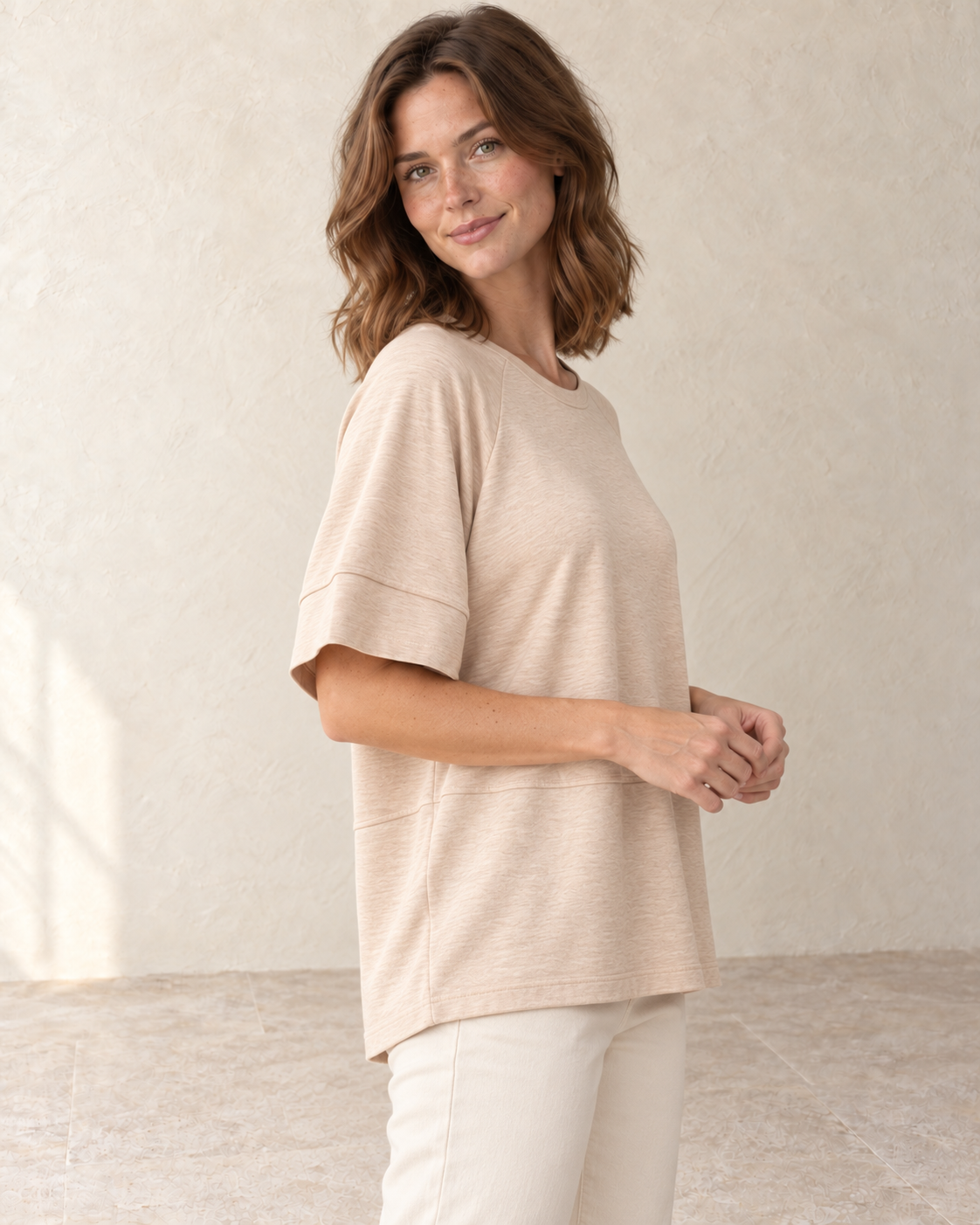 Aveleya oversized batwing top — side view