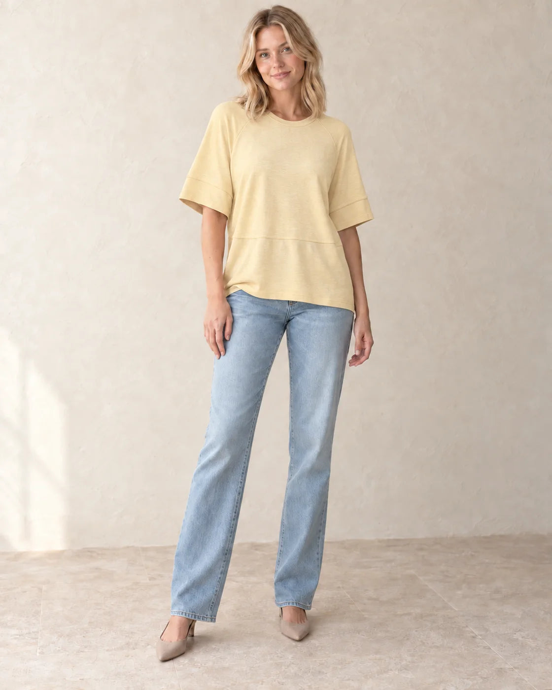 The Everyday Batwing Top — Butter Yellow front view