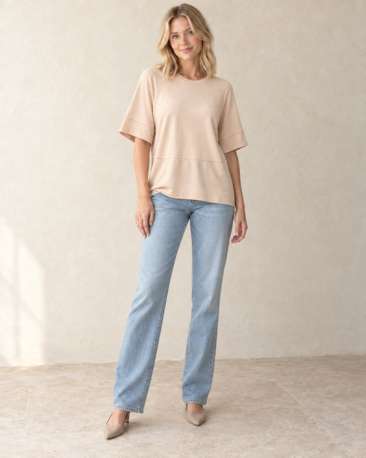 The Everyday Batwing Top — Oat front view