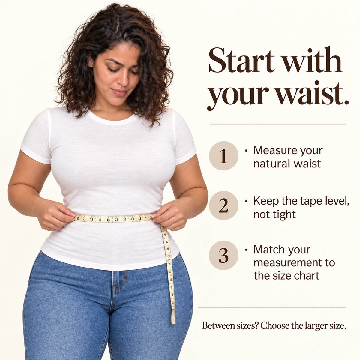Illustrated guide to measuring the natural waist and choosing a size