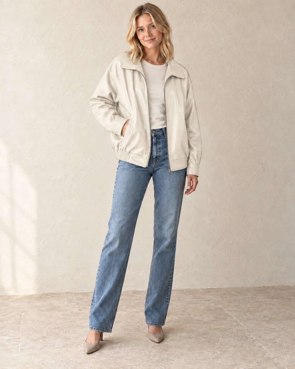 The City Zip Jacket — Ivory — studio view