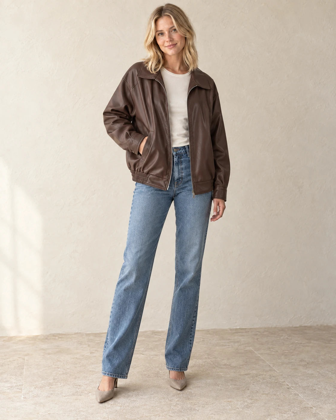 The City Zip Jacket — Chocolate — studio view