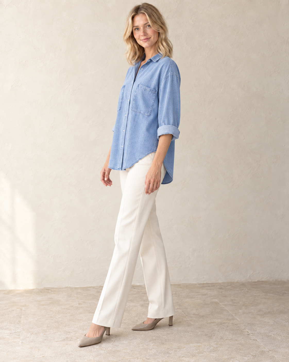 The Relaxed Denim Shirt — side view
