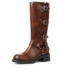 Reddish Brown multi-buckle boot on plain white background