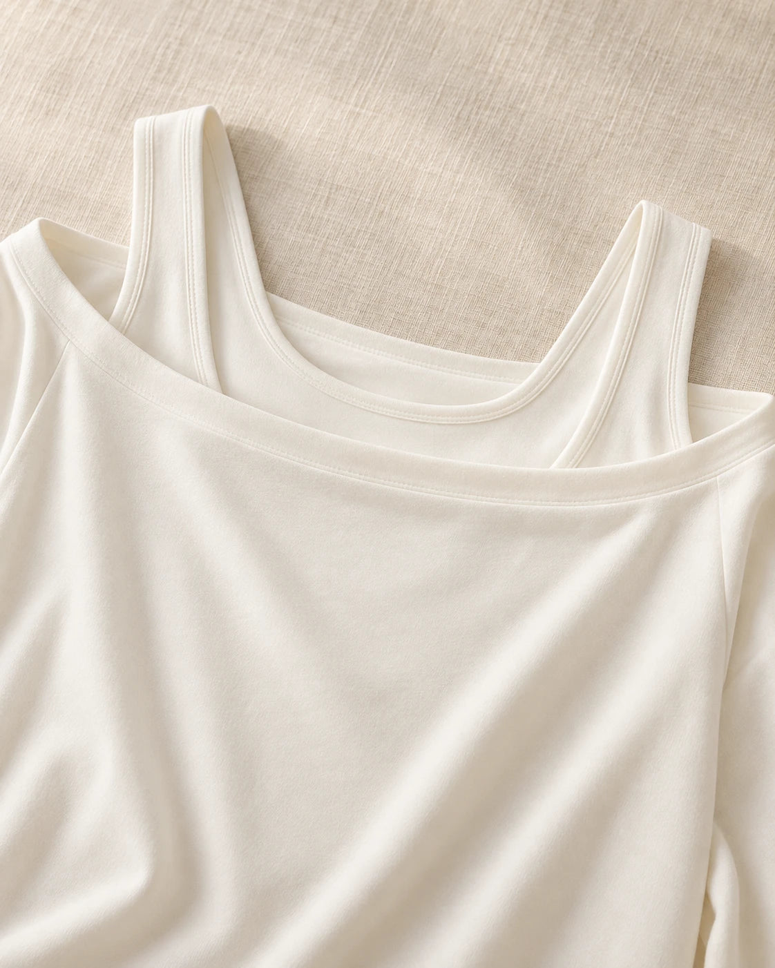 The Layered Comfort Top — Ivory — garment detail