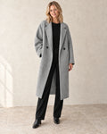 The Longline Textured Coat — Light Grey — studio view