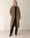 The Longline Textured Coat — Camel — studio view