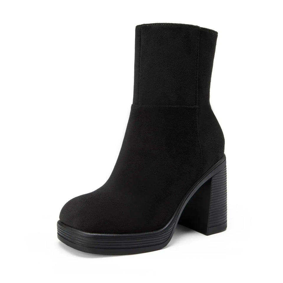 Black textured platform ankle boot