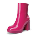 Pink gloss platform ankle boot