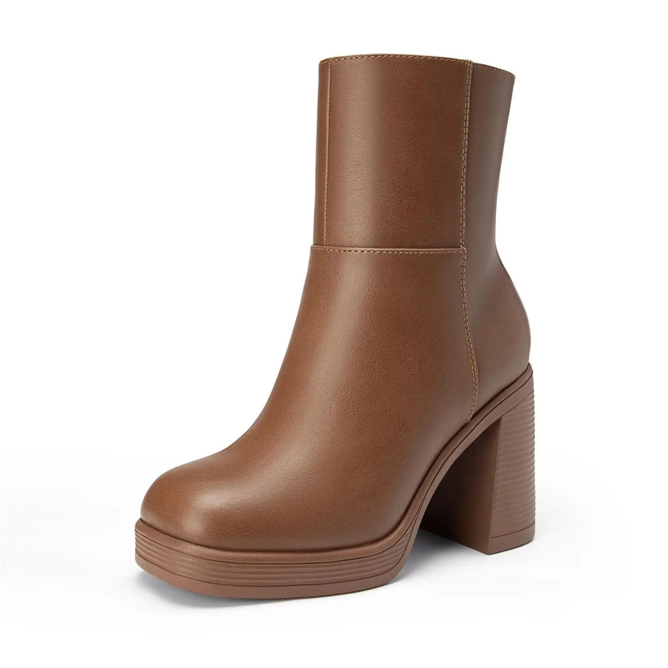 Tan platform ankle boot