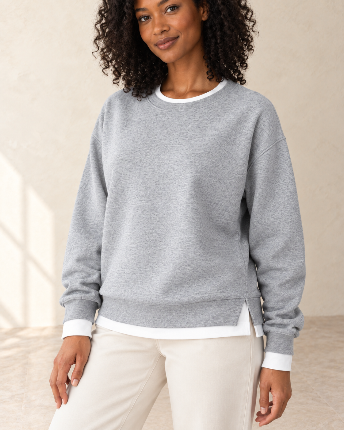 Aveleya layered look pullover — detail view