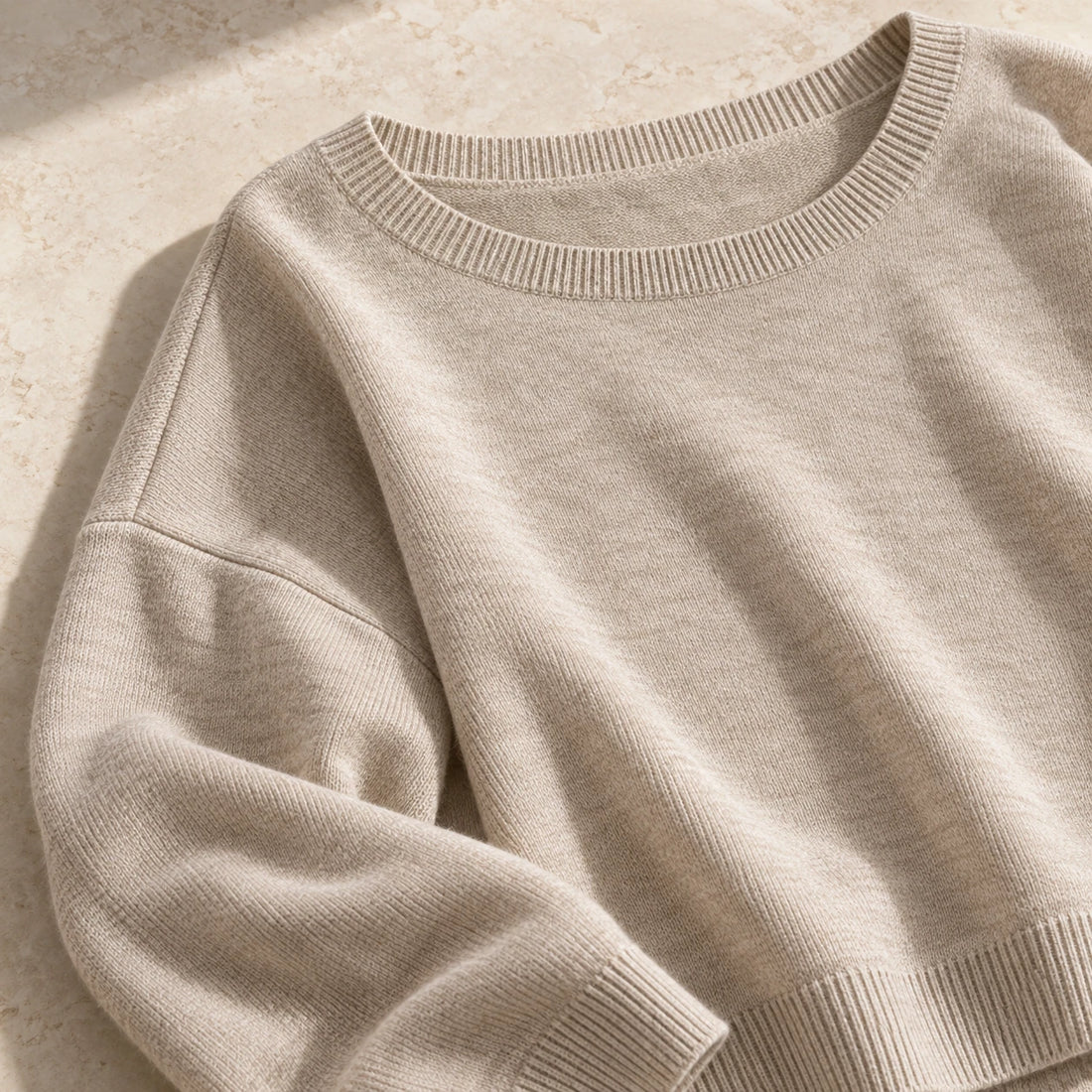The Relaxed Boatneck Knit — Oatmeal — garment detail