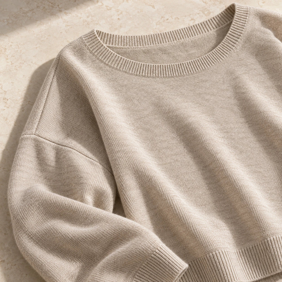 The Relaxed Boatneck Knit — Oatmeal — garment detail