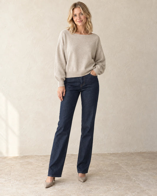 The Relaxed Boatneck Knit — Oatmeal — studio view