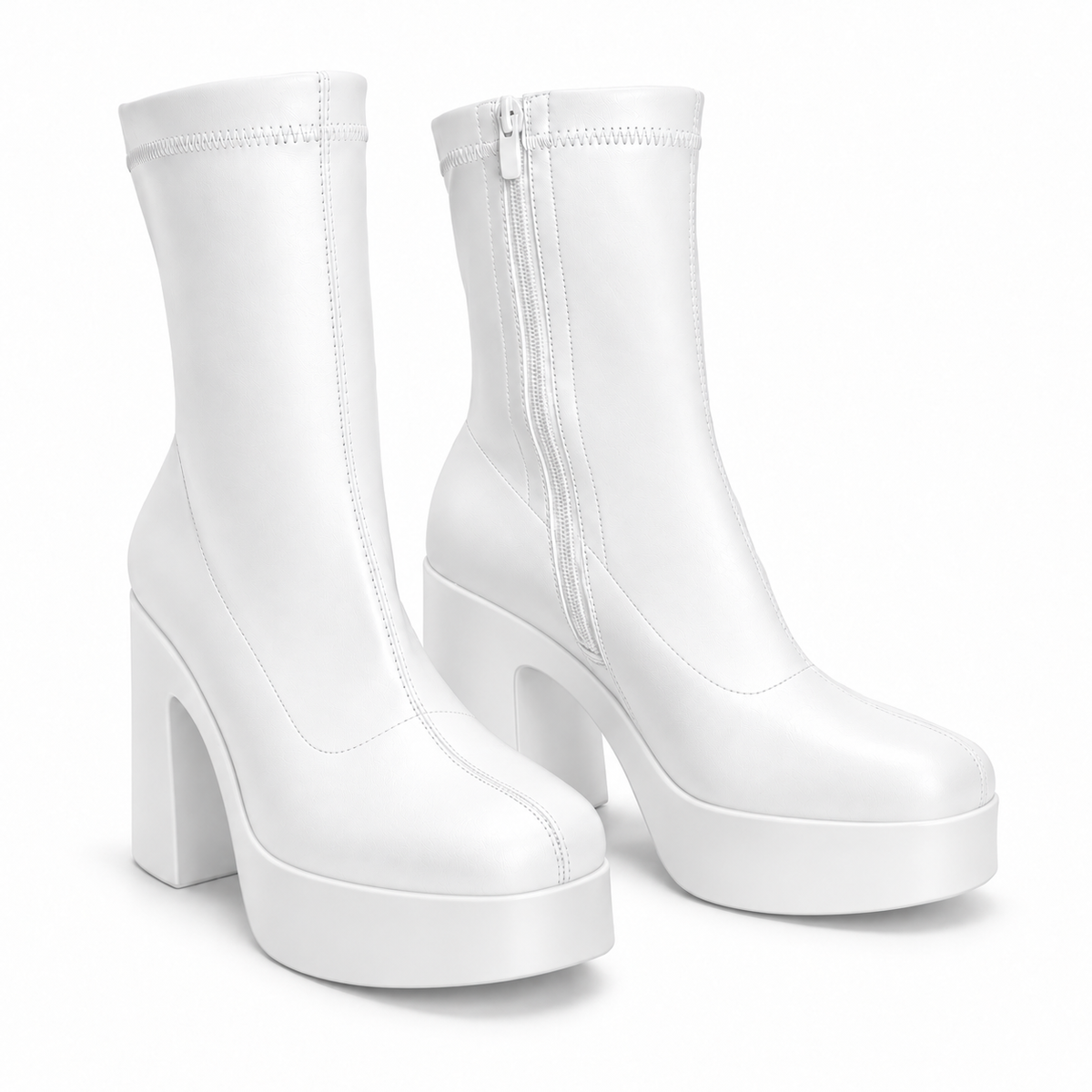 White sculpted platform ankle boots — hero
