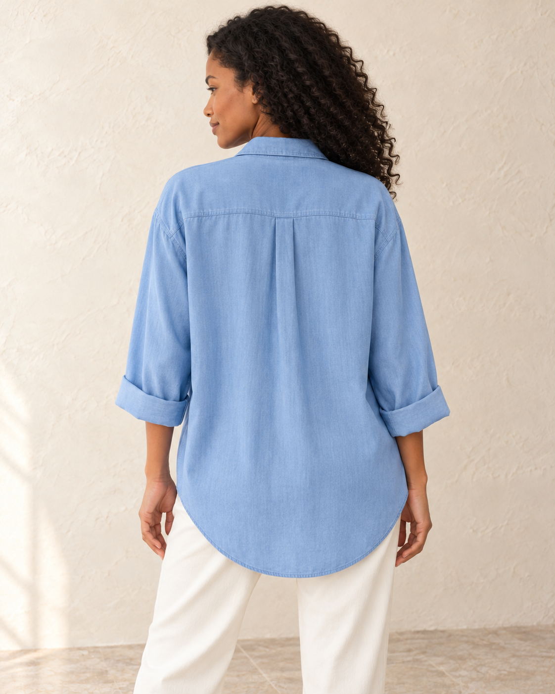 Aveleya relaxed lyocell denim shirt — back view