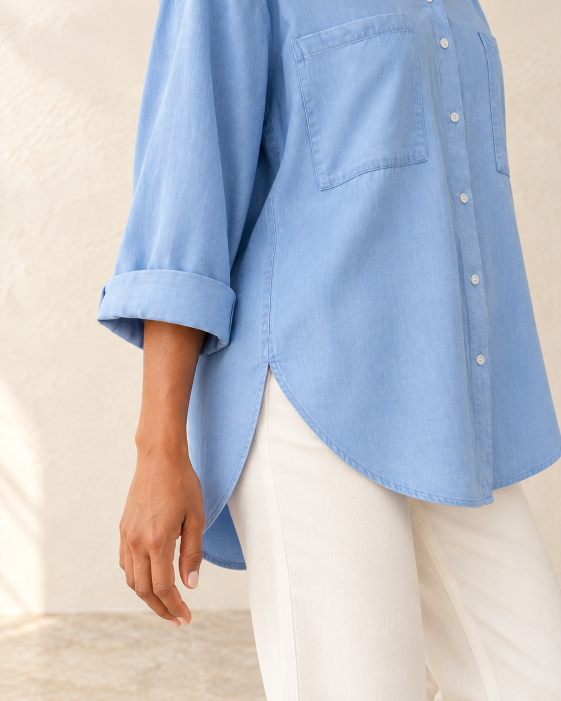 Aveleya relaxed lyocell denim shirt — detail view