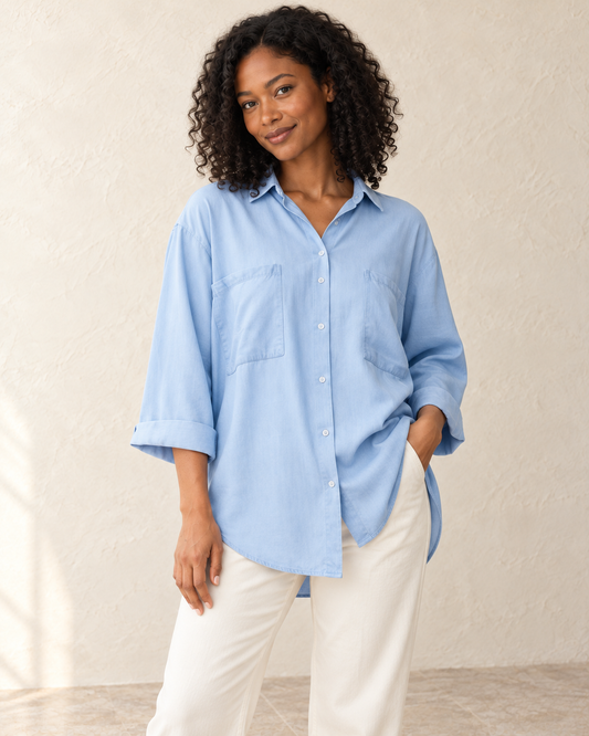 Aveleya relaxed lyocell denim shirt — front view