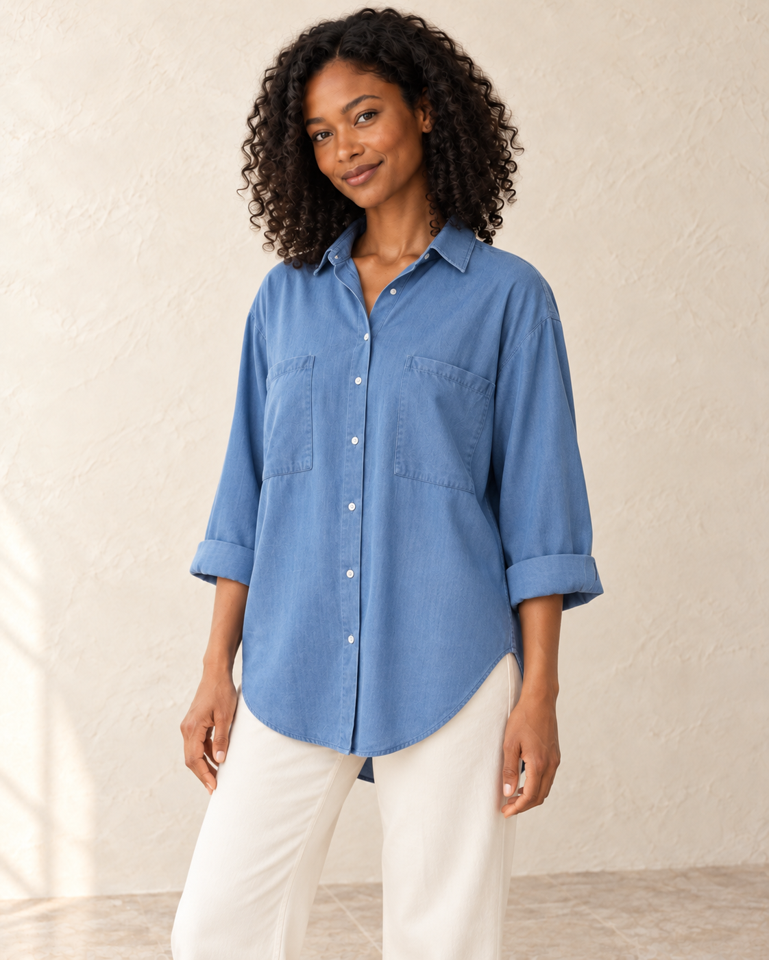 Aveleya relaxed lyocell denim shirt — hero view