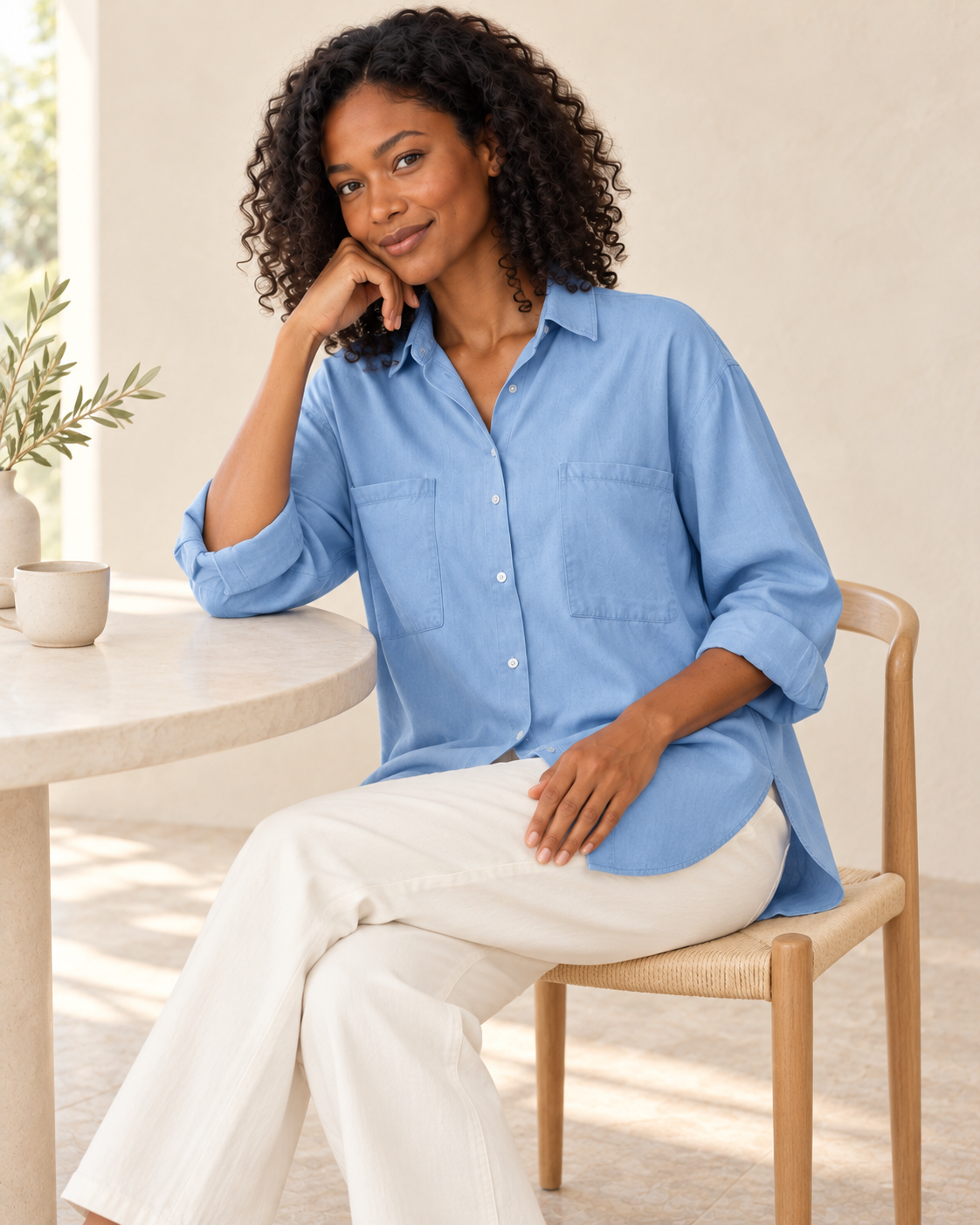 Aveleya relaxed lyocell denim shirt — lifestyle view