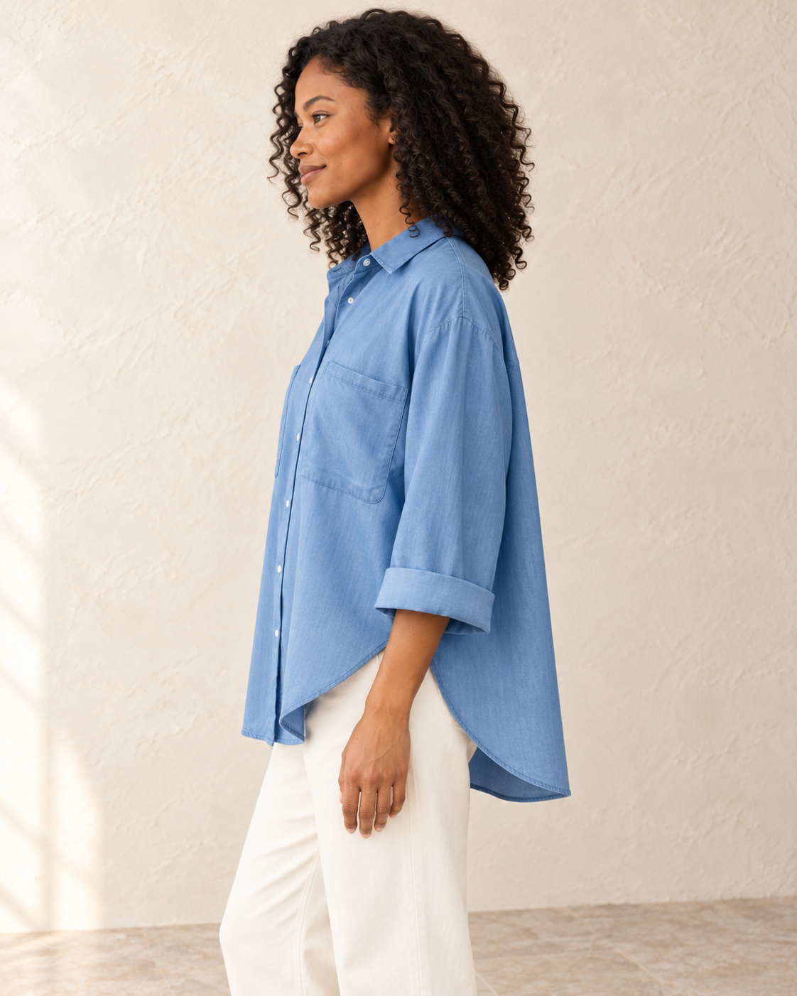 Aveleya relaxed lyocell denim shirt — side view