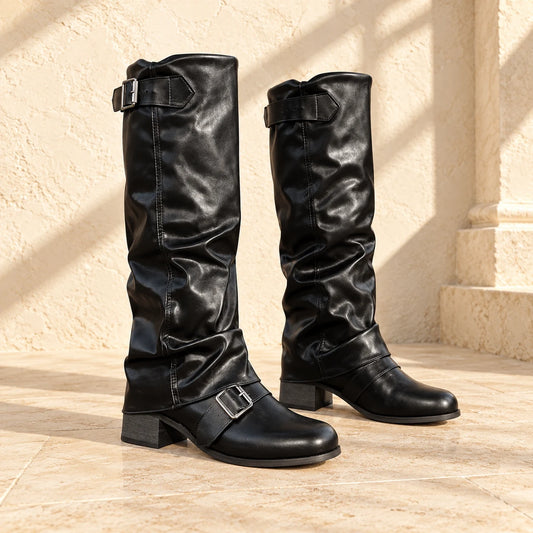 collection — knee-high slouch buckle boots