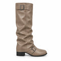 taupe-profile — knee-high slouch buckle boots