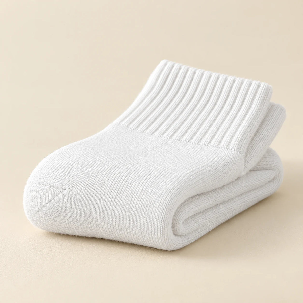 White socks folded to show knit texture