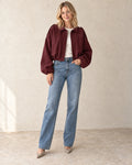 The Suede-Look Bomber — Burgundy — studio view
