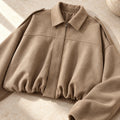 The Suede-Look Bomber — Beige — garment detail