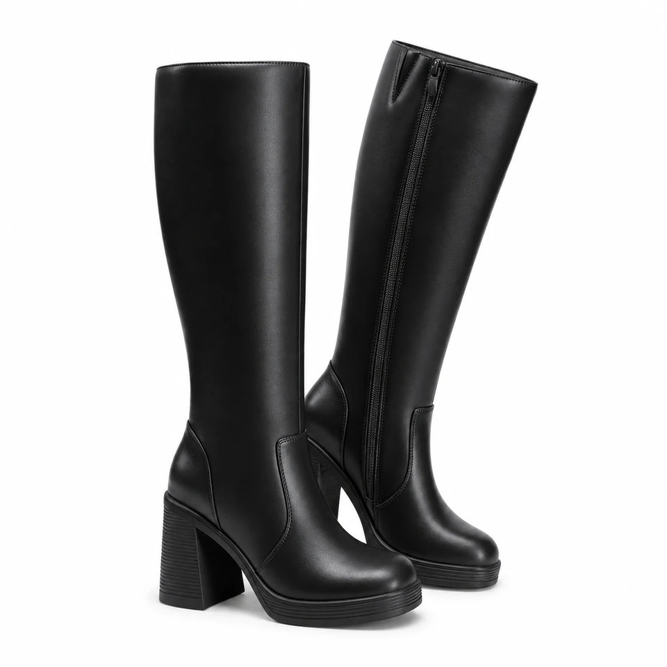black — knee-high platform boots