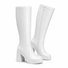 white — knee-high platform boots