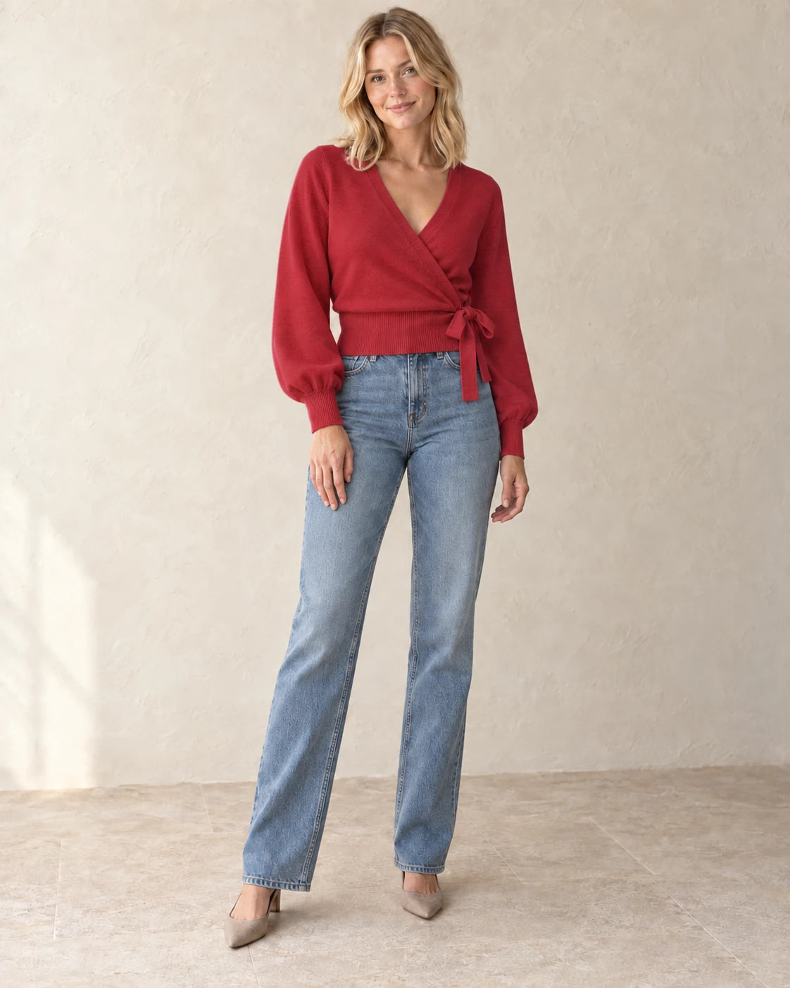 The Wrap-Tie Knit — Red — studio view